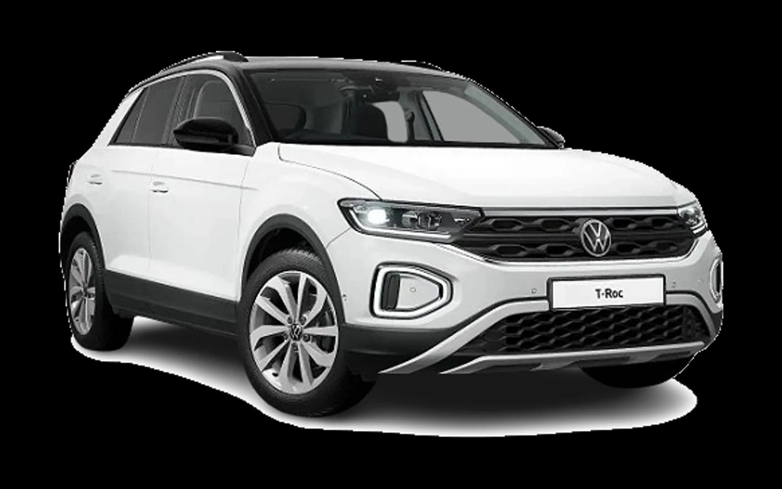 فولكسفاغن T-Roc بيضاء من زاوية أمامية